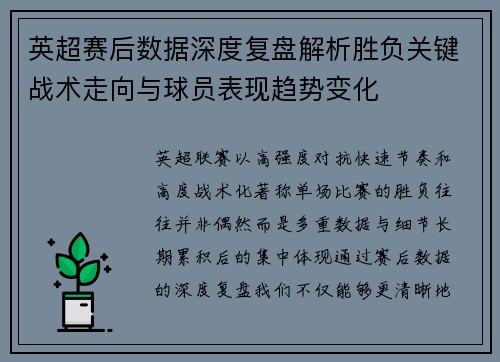 英超赛后数据深度复盘解析胜负关键战术走向与球员表现趋势变化 英超赛后数据深度复盘解析胜负关键战术走向与球员表现趋势变化